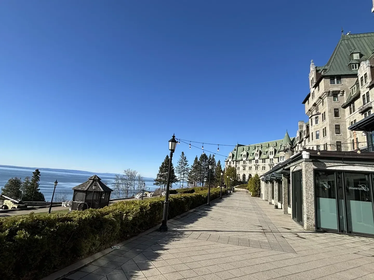 Fairmont Le Manoir Richelieu, La Malbaie — the terrace walkway toward the chalet